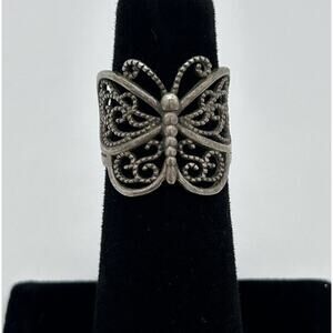 Vintage 925 Sterling Silver Filigree Scroll Butterfly Ring Size 4.75